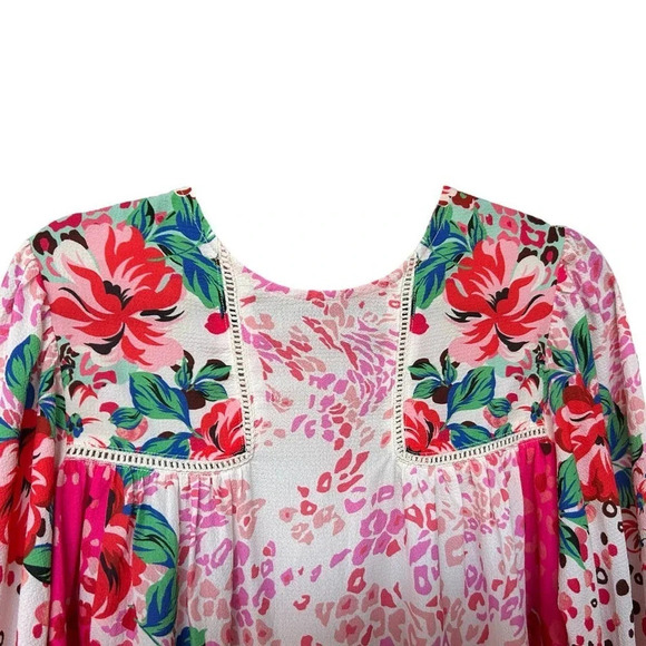 UMGEE Women's Mixed Print Crochet Ruffle Dress Size Medium Rose / Fuchsia - Picture 3 of 7